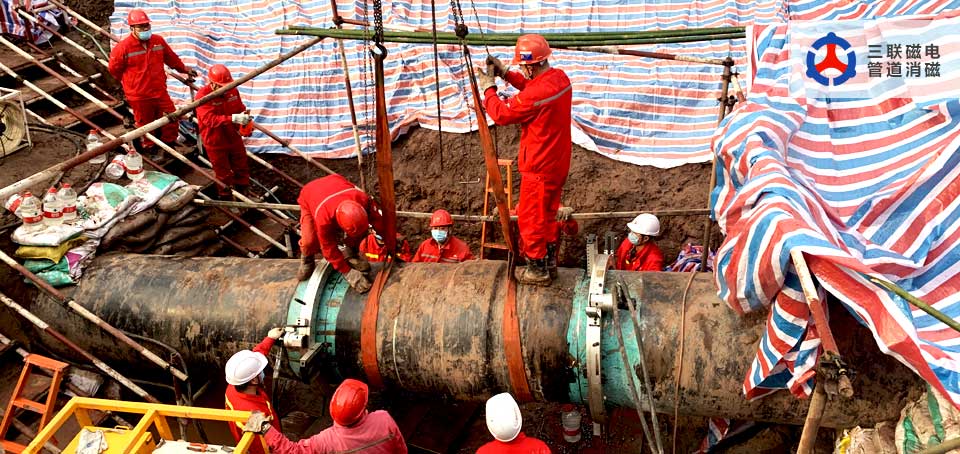 三聯磁電管道消磁機-西南管道缺陷進行焊口換管工程-管道焊接完成